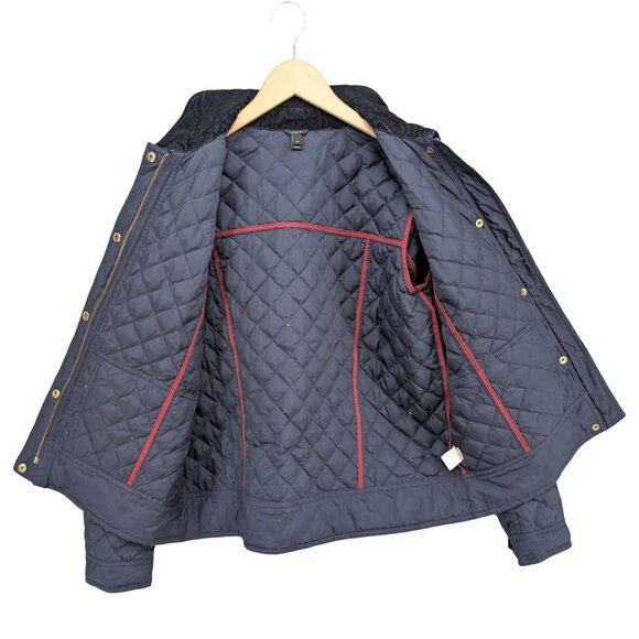 J.CREW Quilted Field Jacket Womens Navy Blue Full Zip Corduroy Collar Size M - Picture 3 of 10